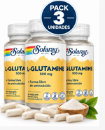 Pack 3 L-Glutamina 500 mg Solaray | Aminoácido | 50 Cápsulas