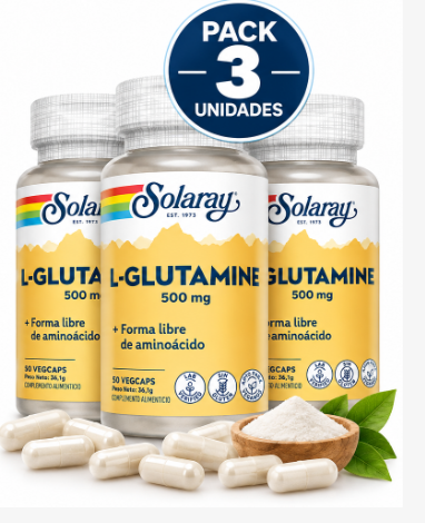 Pack 3 L-Glutamina 500 mg Solaray | Aminoácido | 50 Cápsulas