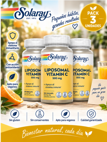 Pack 3 Vitamina C Liposomal 500 mg Solaray | 100 VegCaps