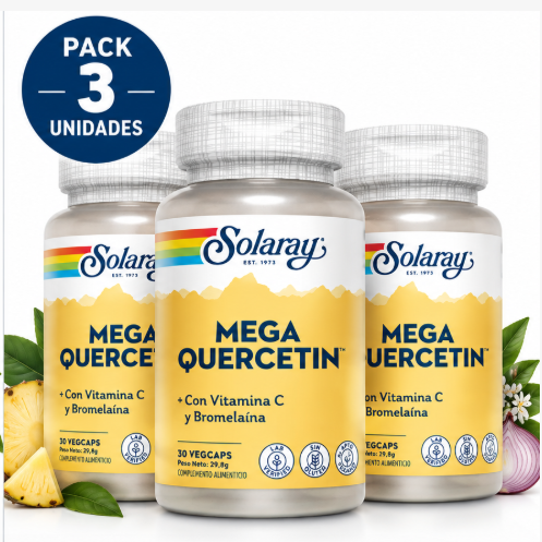 Pack 3 Mega Quercetin 600mg Solaray | Quercetina + Vitamina C + Bromelina | Vegano | 60 Cápsulas