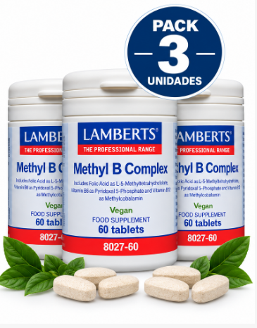 Pack 3 Complejo Vitamina B Metilado Lamberts | Formas Activas Metiladas | Vegano | 60 Comprimidos