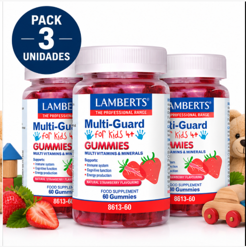 Pack 3 Multi-Guard for Kids Lamberts | Gominolas Multivitamínicas | 12 Vitaminas y Minerales | Sabor Fresa | 60 Uds.