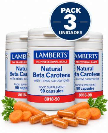 Pack 3 Betacaroteno Natural 15 mg Lamberts | Con Carotenoides Mixtos | 90 Cápsulas
