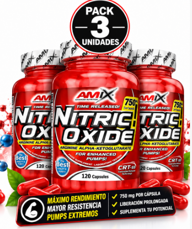 Pack 3 Óxido Nítrico Amix Time Released 750 mg | 120 Cáps