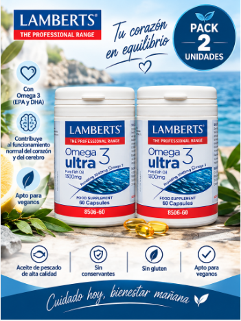 Pack 2 Omega 3 Ultra 1300mg Lamberts | Aceite de Pescado Puro | EPA+DHA | 60 Cápsulas