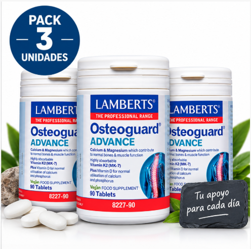Pack 3 Osteoguard® ADVANCE Lamberts | Calcio, Magnesio, Vitamina K2 y D3 | Vegetariano | 90 Comprimidos