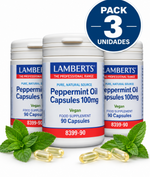 Pack 3 Aceite de Menta 100 mg Lamberts | Aceite Natural de Menta Piperita | Vegano | 90 Cápsulas
