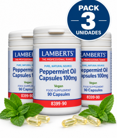 Pack 3 Aceite de Menta 100 mg Lamberts | Aceite Natural de Menta Piperita | Vegano | 90 Cápsulas