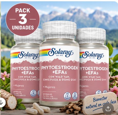 Pack 3 Plus Phytoestrogen Solaray | Borraja, Onagra, Lino y Soja | 60 Perlas