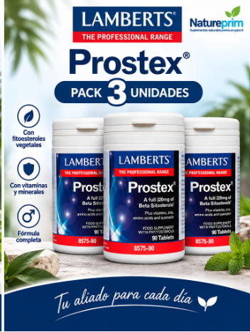 Pack 3 Prostex® Lamberts | 320 mg Beta-Sitosteroles con Vitaminas, Zinc, Aminoácidos y Quercetina | 90 Comprimidos