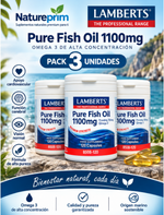 Pack 3 Aceite de Pescado Puro 1100 mg Alta Concentración Lamberts | 700 mg Omega 3 EPA+DHA por Cápsula | 120 Cápsulas