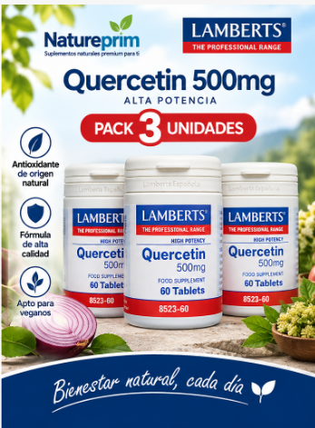Pack 3 Quercetina 500 mg Alta Potencia Lamberts | Una al Día | Vegano | 60 Comprimidos