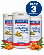 Pack 3 Aceite de Espino Amarillo 1000 mg Alta Potencia Lamberts | Omega 7 Puro | Vegano | 30 Cápsulas