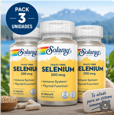 Pack 3 Selenio 200 mcg Sin Levaduras Solaray | L-Selenometionina | 90 Cápsulas