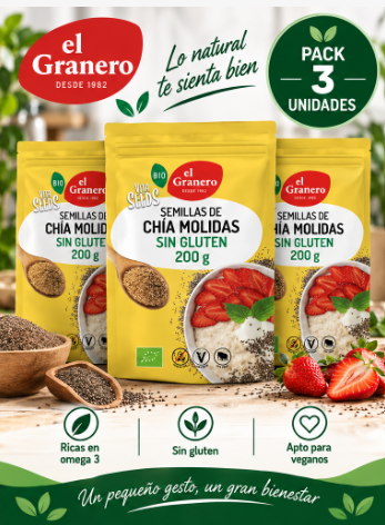 Pack 3 Vitaseeds Semillas de Chía Molidas BIO El Granero Integral | 200 g