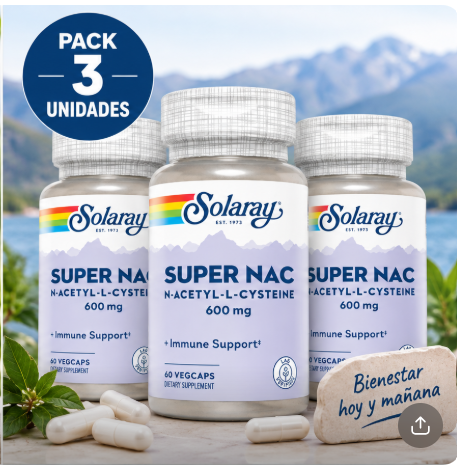 Pack 3 Super NAC 600 mg Solaray | N-Acetil-L-Cisteina | 60 Cápsulas