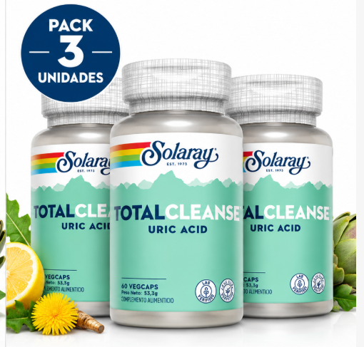 Pack 3 Total Cleanse Uric Acid Solaray | Cerezo, Quercetina, Bromelina, Cúrcuma y Apio | Vegano | 60 Cápsulas