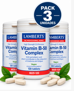 Pack 3 Complejo Vitamina B-50 Lamberts | Alta Potencia | Vegano | 120 Comprimidos