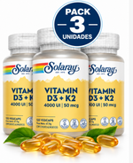 Pack 3 Vitamina D3 4000 UI + K2 MK-7 50 mcg Solaray | 120 Cápsulas Vegetales