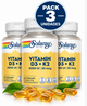 Pack 3 Vitamina D3 4000 UI + K2 50 mcg Solaray –  120 Cápsulas Vegetales