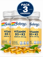Pack 3 Vitamina D3 + K2 4000 UI Solaray | 60 VegCaps