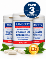Pack 3 Vitamina D3 4000 UI (100 µg) Máxima Potencia Lamberts | 120 Cápsulas