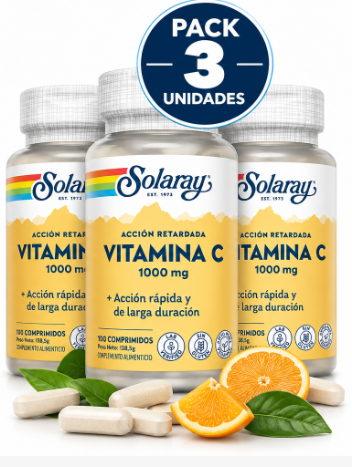 Pack 3 Vitamina C 1000 mg Acción Retardada Solaray | 100 Comp