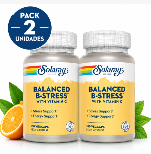 Pack 2 Nutritionally Balanced B-Stress Solaray | Complejo B Completo + 300mg Vitamina C | 100 Cápsulas