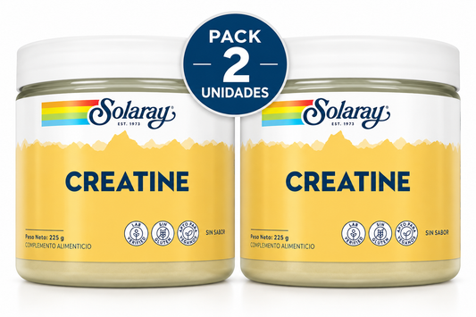 Pack 2 Creatina Monohidrato Solaray | 100% Pura, Sin Sabor | Vegana | 225g