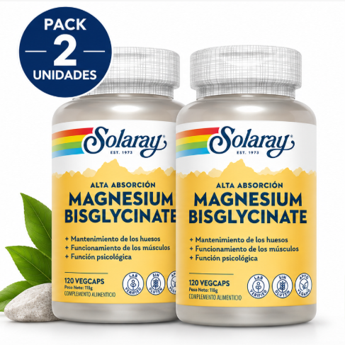 Pack 2 Big Bisglycinate Magnesio Solaray | 262,5mg (70% VRN) con BioPerine® | Vegano | 240 Cápsulas