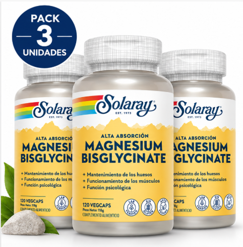 Pack 3 Big Bisglycinate Magnesio Solaray | 262,5mg (70% VRN) con BioPerine® | Vegano | 240 Cápsulas