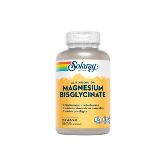 Magnesio Bisglicinato Solaray alta absorción digestiva 120 VegCaps - suplemento España