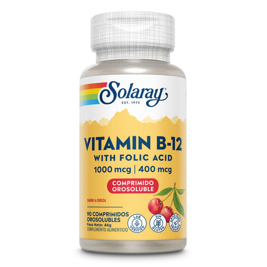 Vitamina B-12 2000 mcg Solaray sublingual sistema nervioso 90 comprimidos - suplemento España