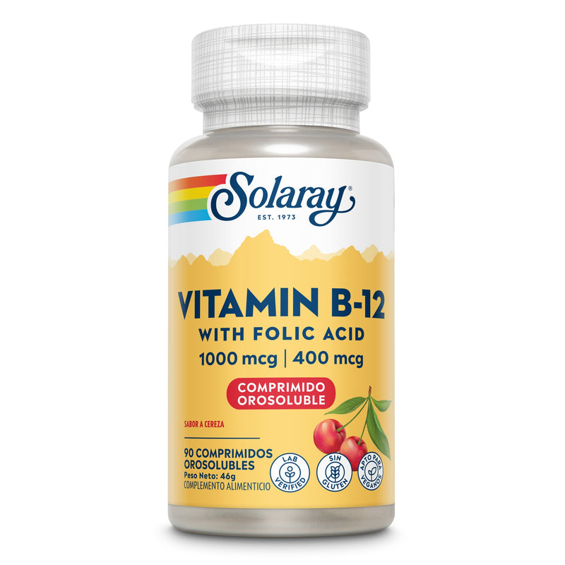 Vitamina B-12 2000 mcg Solaray sublingual sistema nervioso 90 comprimidos - suplemento España