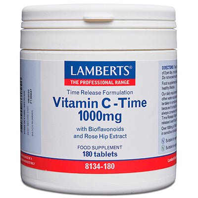 Vitamin C-Time 1000mg Lamberts | Time Release + Bioflavonoides | 180 Comprimidos - Natureprim