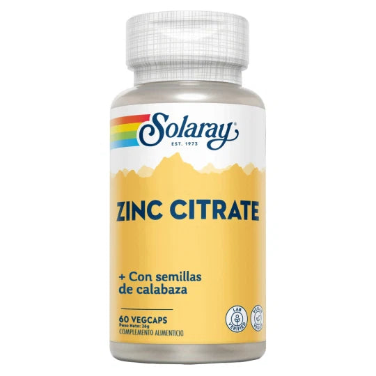Zinc Citrato 25 mg + Semilla de Calabaza Solaray | 60 Cápsulas