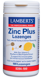 Zinc Plus Lamberts | Zinc, Vitamina C, Propóleo y Miel | Masticable Sabor Miel y Limón | 100 Comprimidos